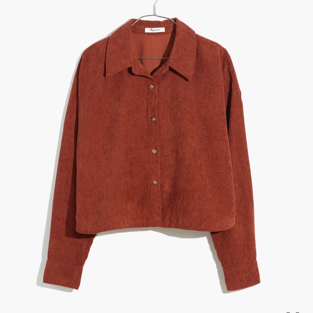 Madewell Women's Corduroy Hartfield Crop Shirt Button Front Top Casual Size XL